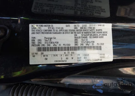 2013 Ford Focus Se z USA, uszkodzony, nr VIN 1FADP3K28DL313904